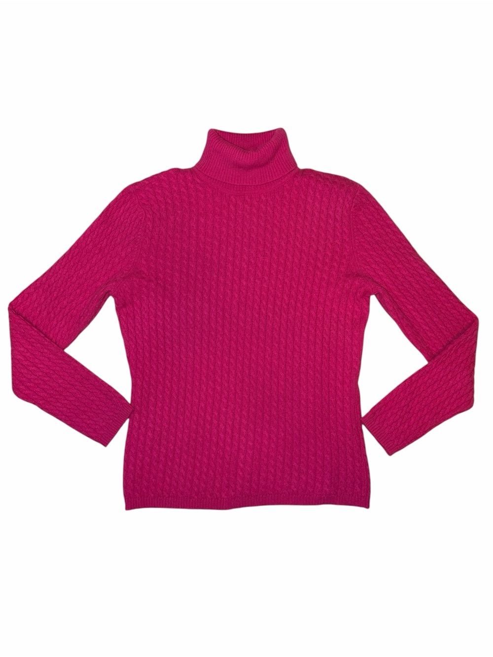 Talbots Petites Pure 100% Cashmere Hot Pink Cable Knit Turtleneck Sweater Medium